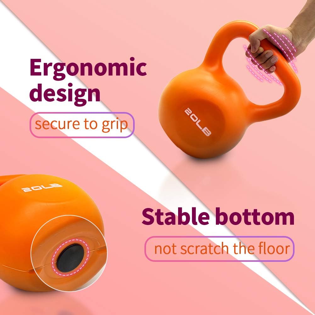 20lbs Kettlebell Set, Strength Training Kettlebells Weight Set For Women, Vinyl Coated Kettle Bell For Home Gym Workout Weight Lifting Equipment, Comfortable Grip Wide Handle Weights